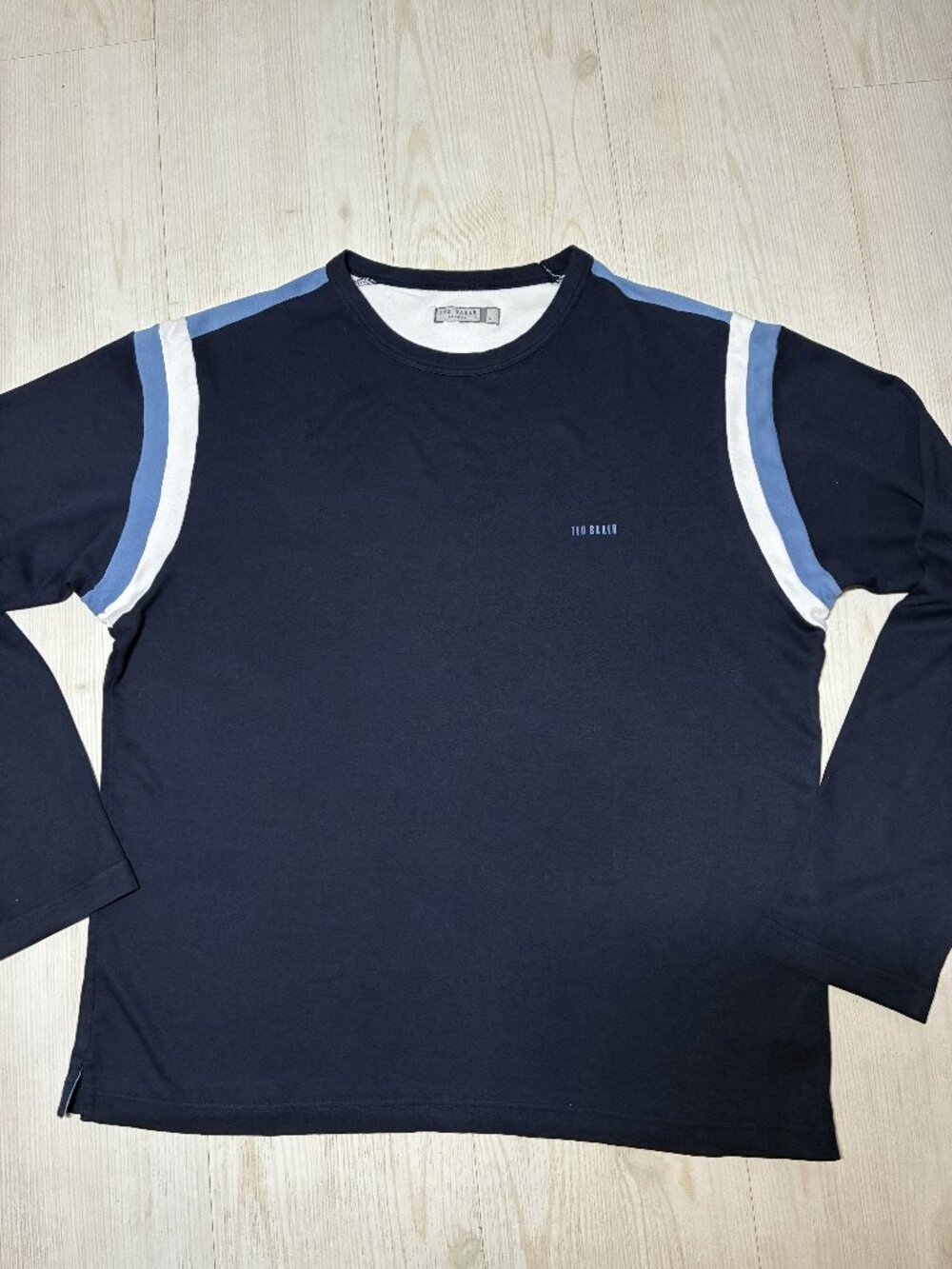 Ted Baker London Men's Long Sleeve Crew Neck Navy Accent Stripes Size 5 (US XL)